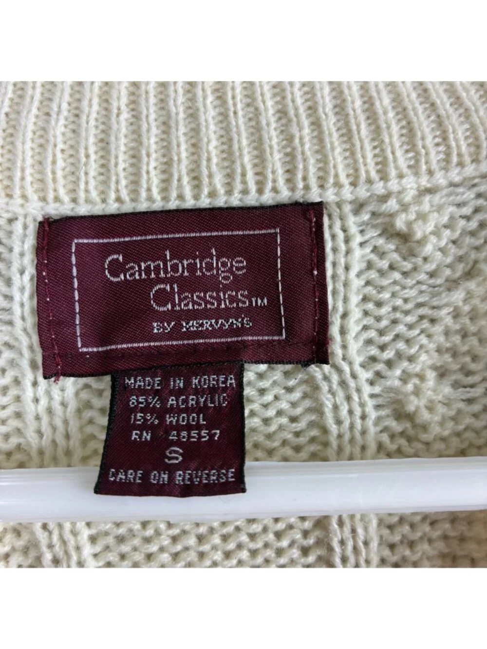 VTG 90s Cambridge Classics Men’s Cream Cable Knit Wool Blend Sweater Vest S